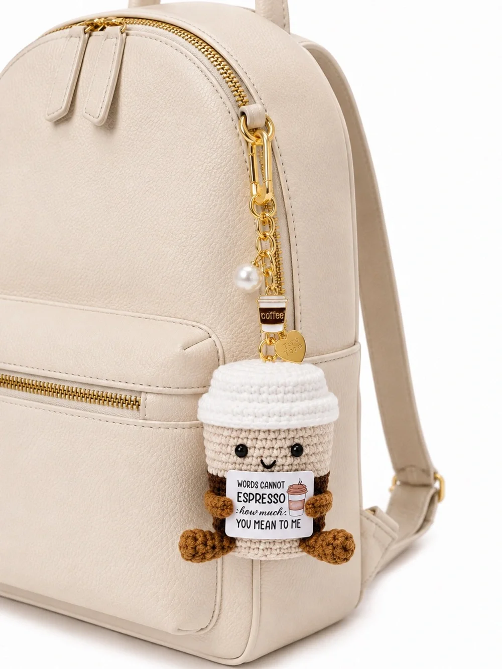 Charm Tory Toro Handmade Positive Crochet Coffee Cup Keychain ☕️👜